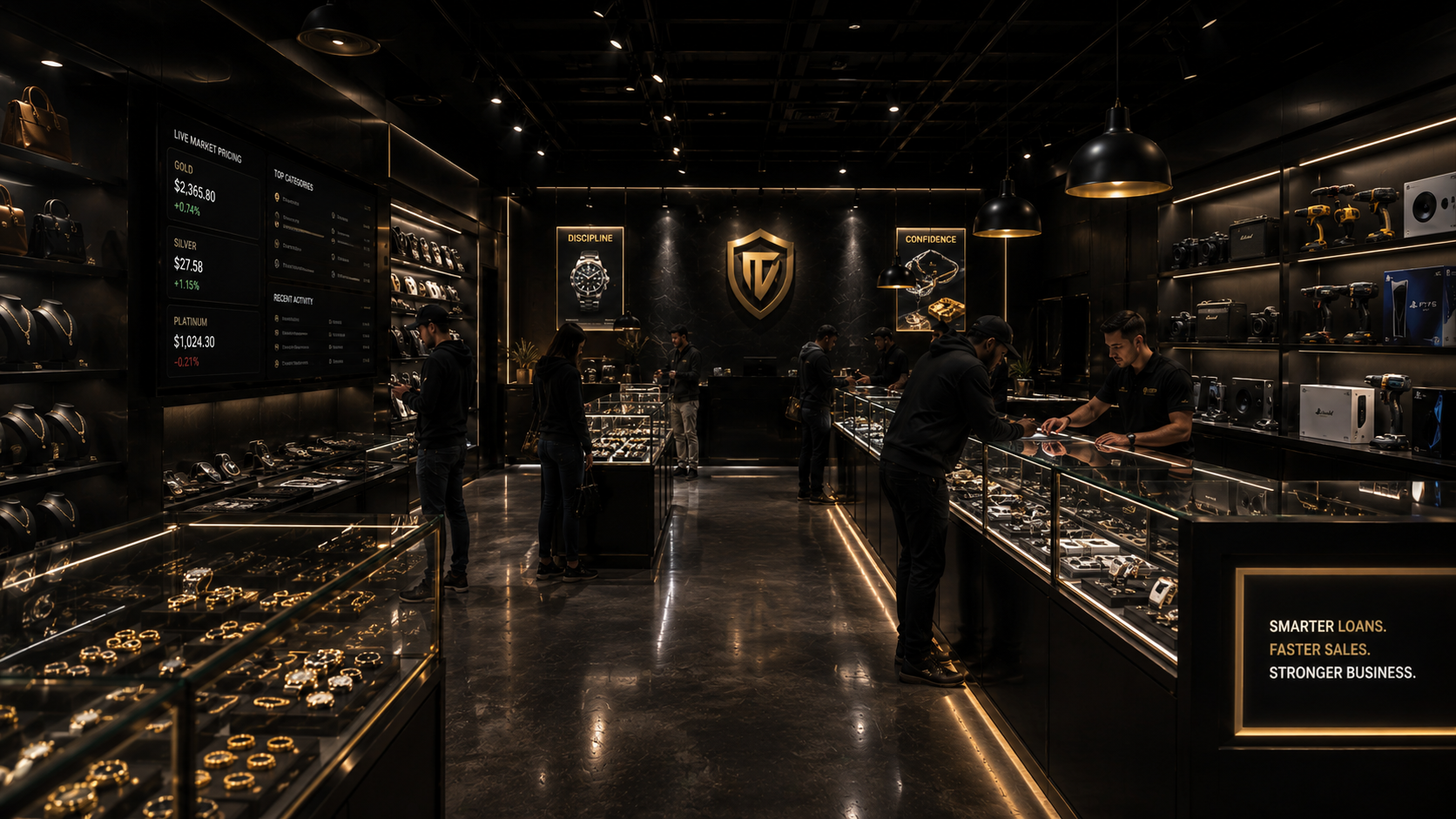 PawnVision OS visualized inside a premium retail buying floor.
